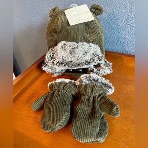 Infant Corduroy Fur Lined Hat and Gloves